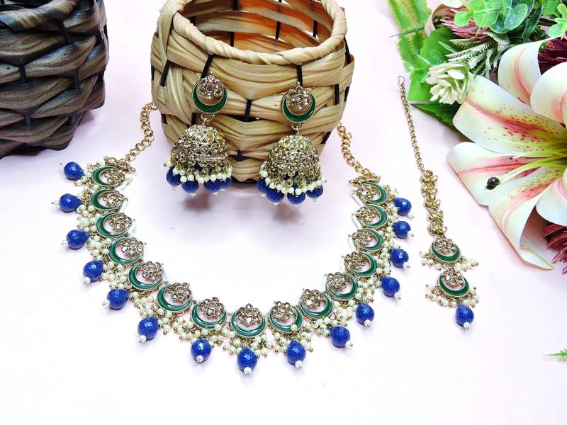 Blue designer premium festive wear necklace set