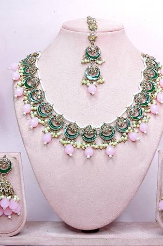 Pink designer premium festive wear necklace set