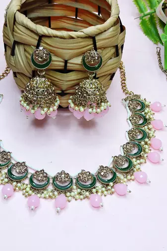 Pink designer premium festive wear necklace set