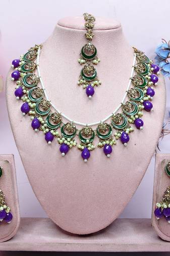 Purple designer premium festive wear necklace set