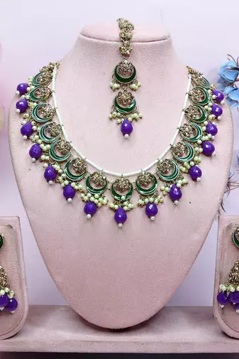 Purple designer premium festive wear necklace set