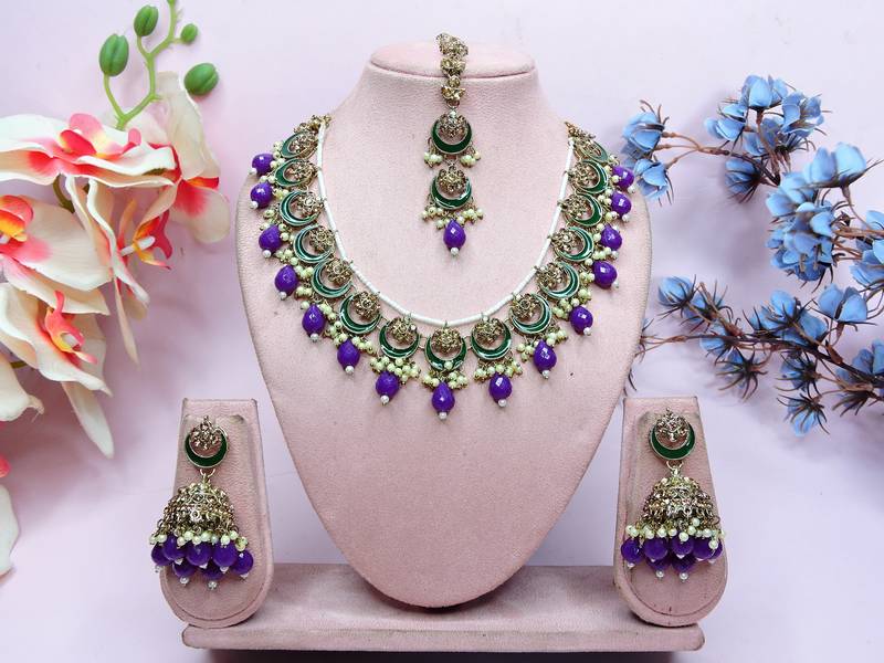 Purple designer premium festive wear necklace set