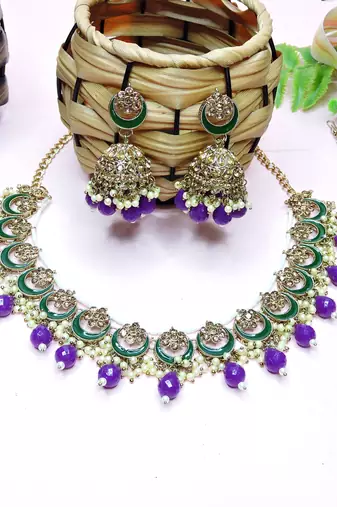 Purple designer premium festive wear necklace set