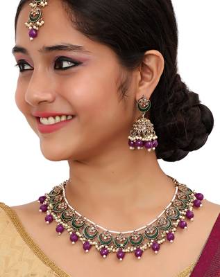 Purple designer premium festive wear necklace set 3