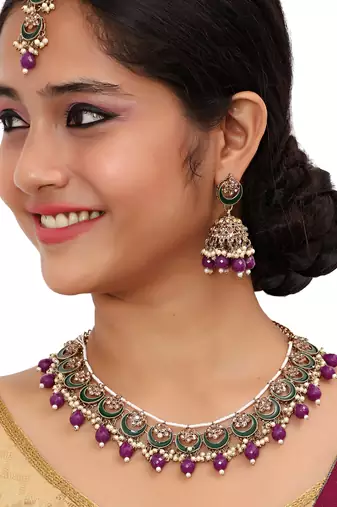 Purple designer premium festive wear necklace set