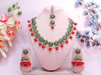 Red designer premium festive wear necklace set 1