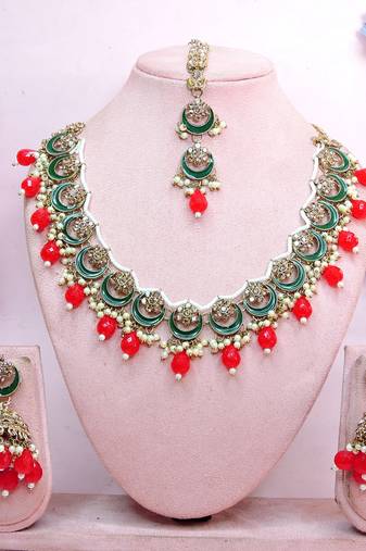 Red designer premium festive wear necklace set