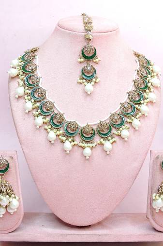 White designer premium festive wear necklace set