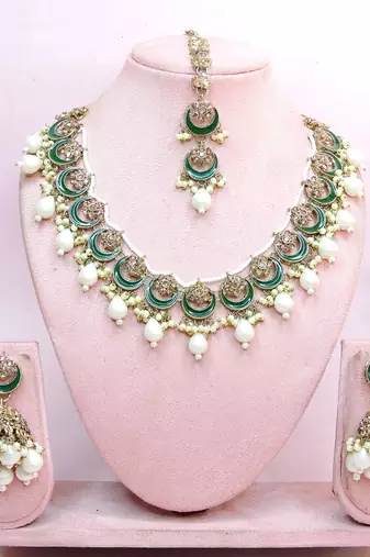White designer premium festive wear necklace set