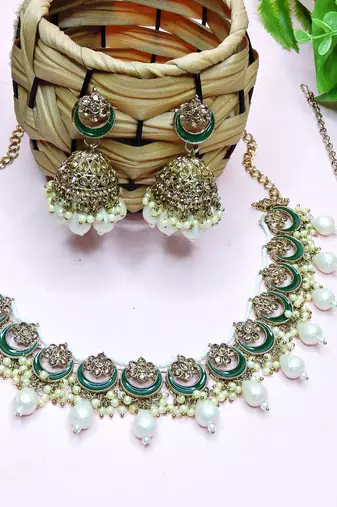 White designer premium festive wear necklace set