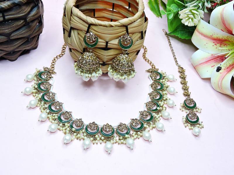 White designer premium festive wear necklace set