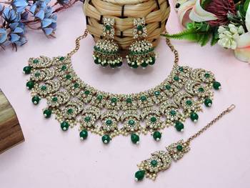Green designer premium festive wear necklace set 2