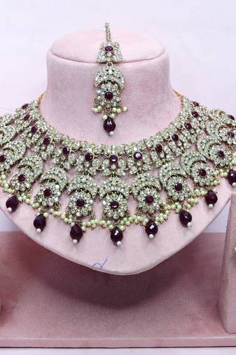 Maroon designer premium festive wear necklace set