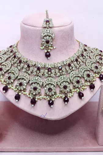 Maroon designer premium festive wear necklace set