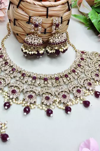 Maroon designer premium festive wear necklace set