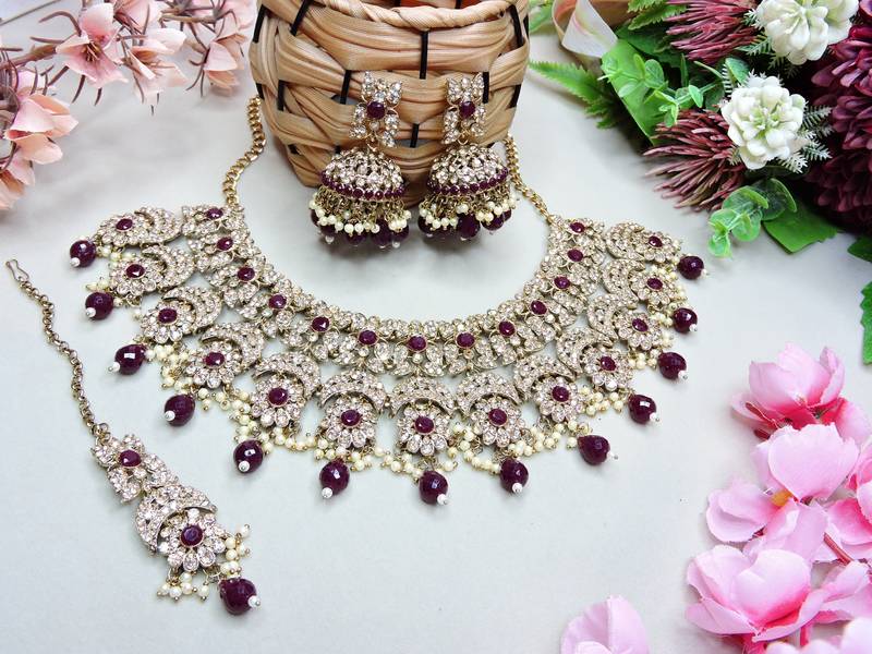 Maroon designer premium festive wear necklace set