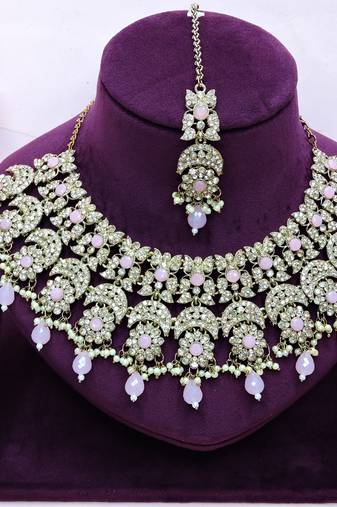 Pink designer premium festive wear necklace set