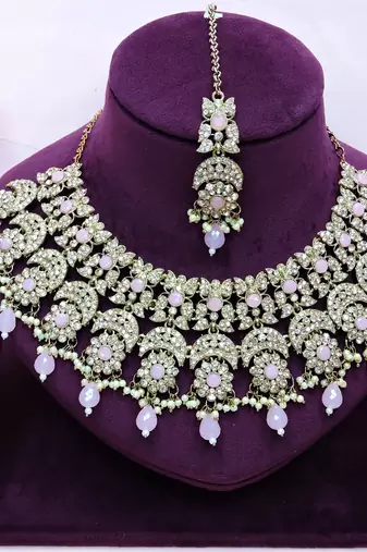 Pink designer premium festive wear necklace set