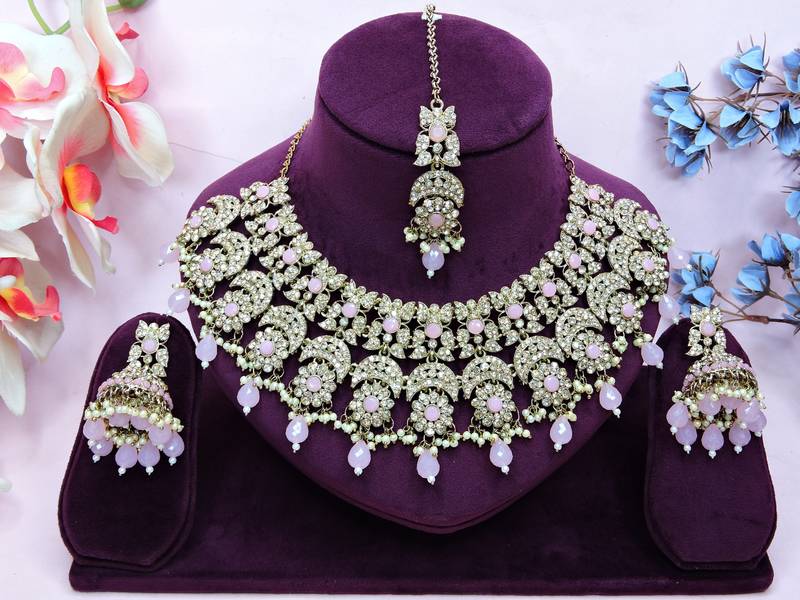Pink designer premium festive wear necklace set