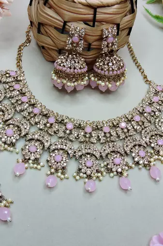 Pink designer premium festive wear necklace set