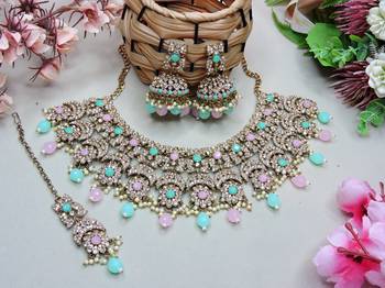 Multicolor designer premium festive wear necklace set 2