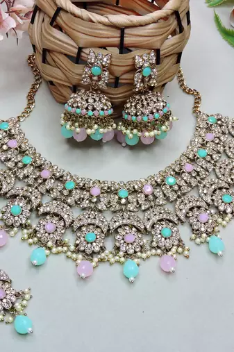 Multicolor designer premium festive wear necklace set