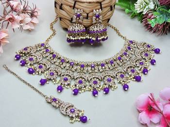 Purple designer premium festive wear necklace set 2