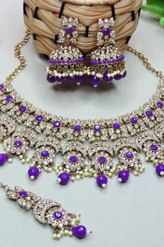 Purple designer premium festive wear necklace set