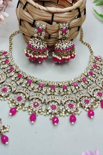 Red designer premium festive wear necklace set