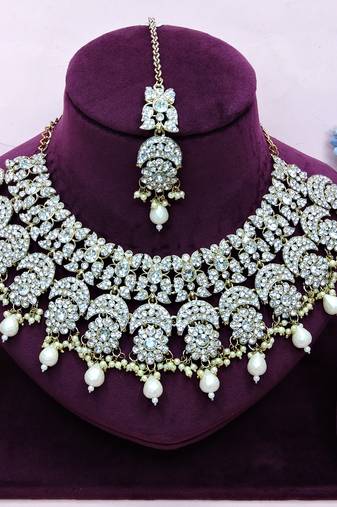 White designer premium festive wear necklace set