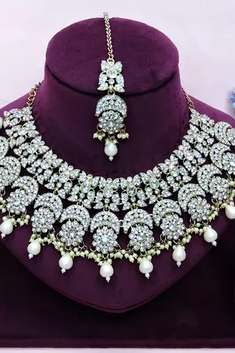 White designer premium festive wear necklace set