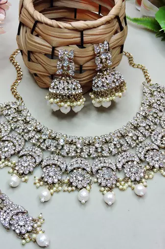White designer premium festive wear necklace set