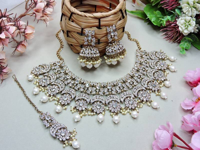 White designer premium festive wear necklace set