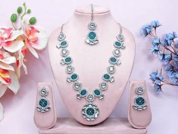 Turquoise designer premium festive wear necklace set 1
