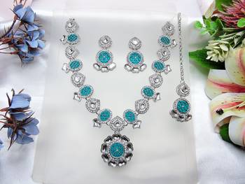 Turquoise designer premium festive wear necklace set 2