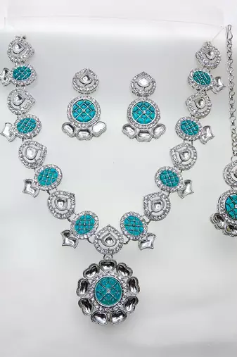 Turquoise designer premium festive wear necklace set