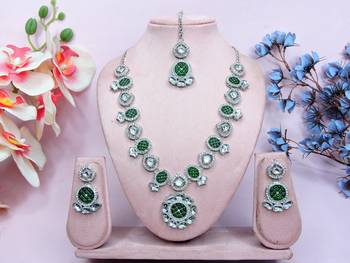Green designer premium festive wear necklace set 1