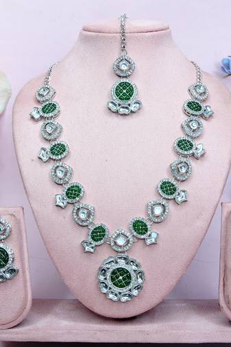 Green designer premium festive wear necklace set