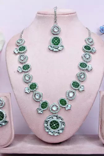 Green designer premium festive wear necklace set