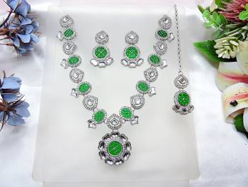 Green designer premium festive wear necklace set 2