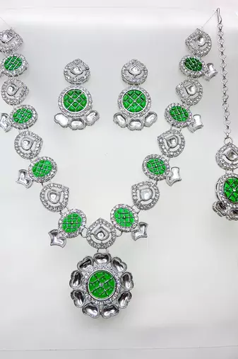Green designer premium festive wear necklace set