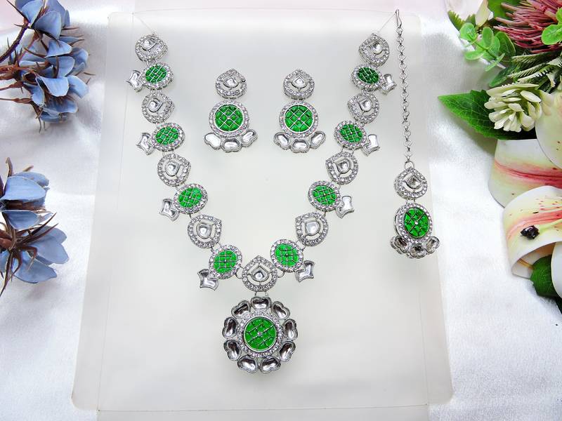 Green designer premium festive wear necklace set