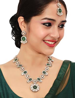 Green designer premium festive wear necklace set 3