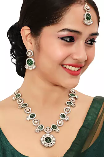 Green designer premium festive wear necklace set