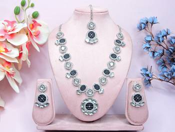 Blue designer premium festive wear necklace set 1
