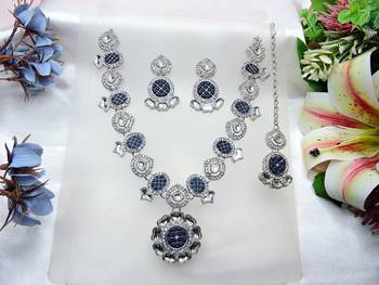 Blue designer premium festive wear necklace set 2