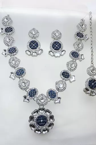 Blue designer premium festive wear necklace set