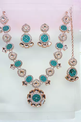 Turquoise designer premium festive wear necklace set