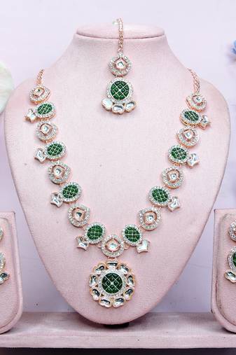 Green designer premium festive wear necklace set