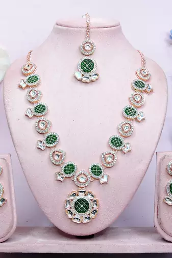 Green designer premium festive wear necklace set
